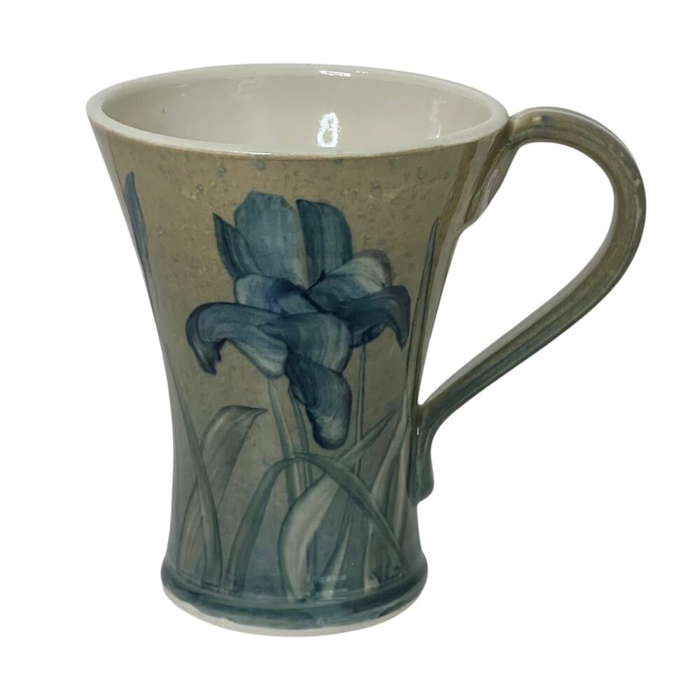 Linden Hills Pottery Mug Blue Irises Floral Tall 12 ou